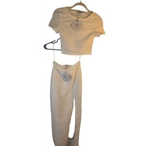 Princess Polly Terah Set White Textured Crop Top and Midi Skirt Two Piece US 4